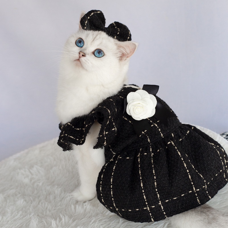 Pet Formal Outfit Dress Checkered Plaid Dress Cat Dog Birthday Clothes  Corsage Bowknote Corsage Skirt Pet Wedding Costume Female | Shopee  Philippines