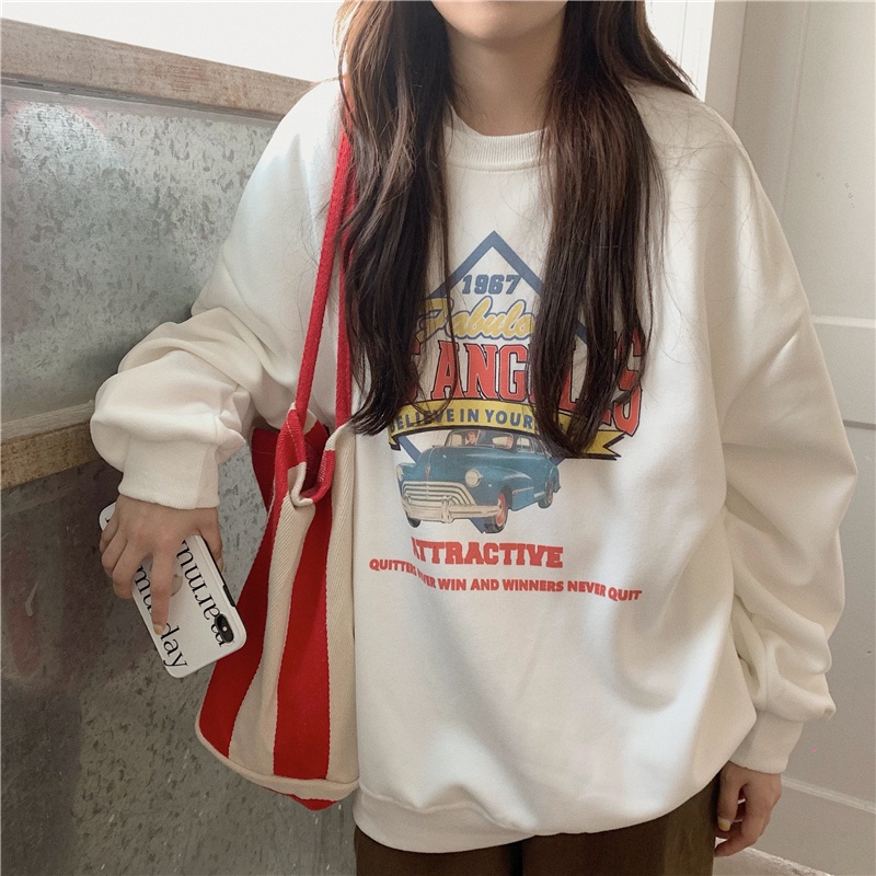 SELLDA M-2XL Women Sweatshirt Korean Print Oversized Long Sleeve ...