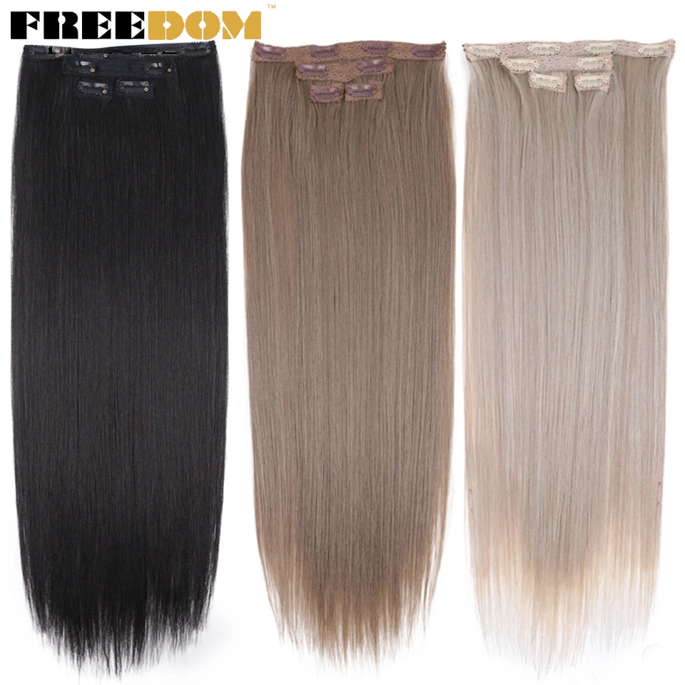 FREEDOM Synthetic Clips In Hair Extensions Long Straight Hairpiece ...