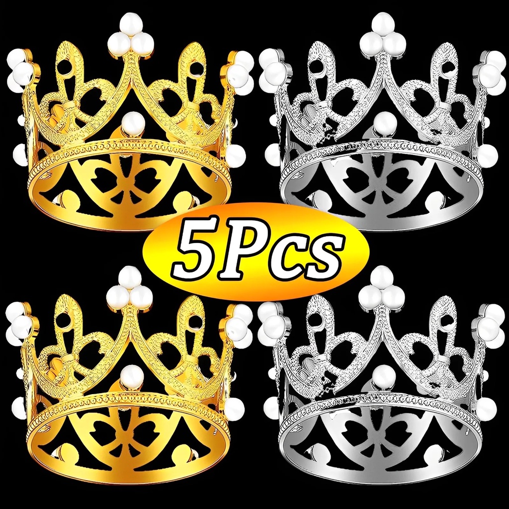 5Pcs Tiny Baby Small Pearl Tiara Crown Gold Mini Crown Cake Topper For ...