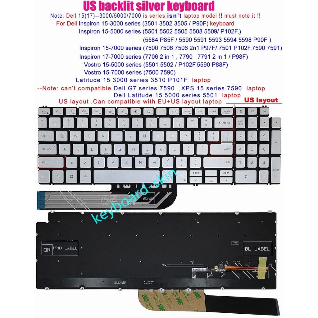 US for New Keyboard Dell Inspiron 15-3501 3502 3505 15-7590 15-7591 ...