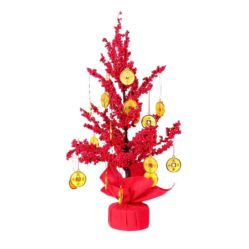 CNY New Year Decorations Red Berries Tree, 50cm Small Table Top ...