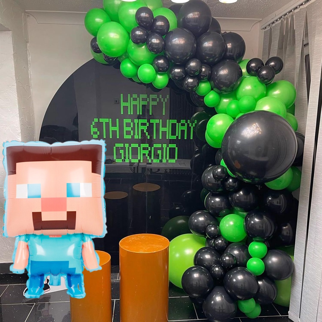 Minecraft Theme 1-9 Year Old Balloons Set Steven Foil Balloon Black ...