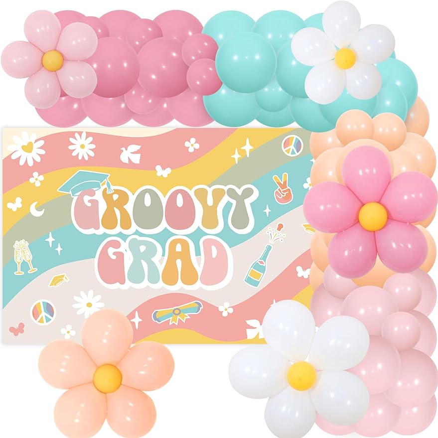 JOYMEMO Groovy Grad Hippie Graduation Party Decor with Groovy Balloon ...