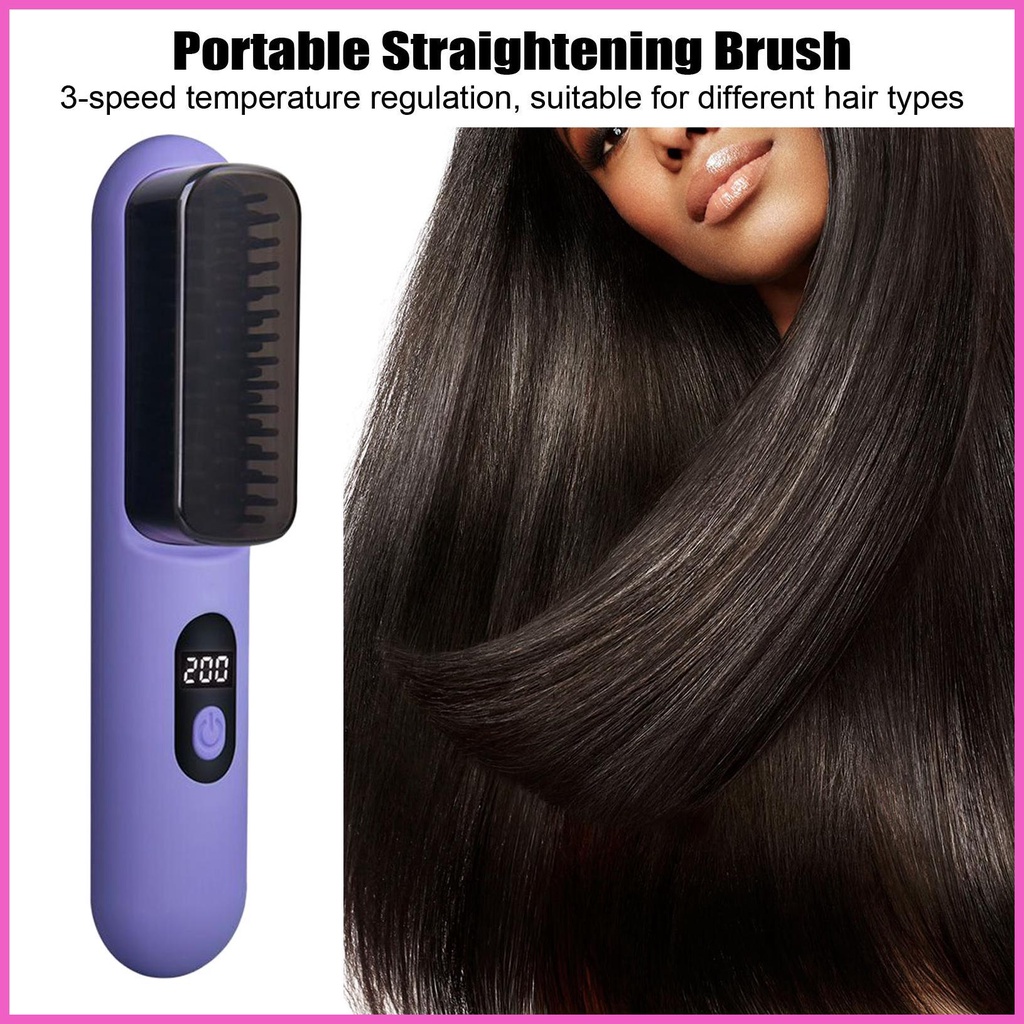 Cordless Hair Straightener Brush Straightening Brush 3-Speed ...