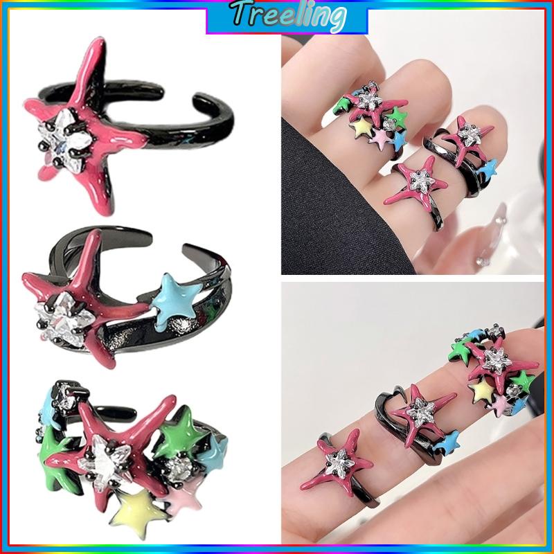 Treeling Colorful Five Point Stars Finger Rings Fashion Hip Hop Punk ...