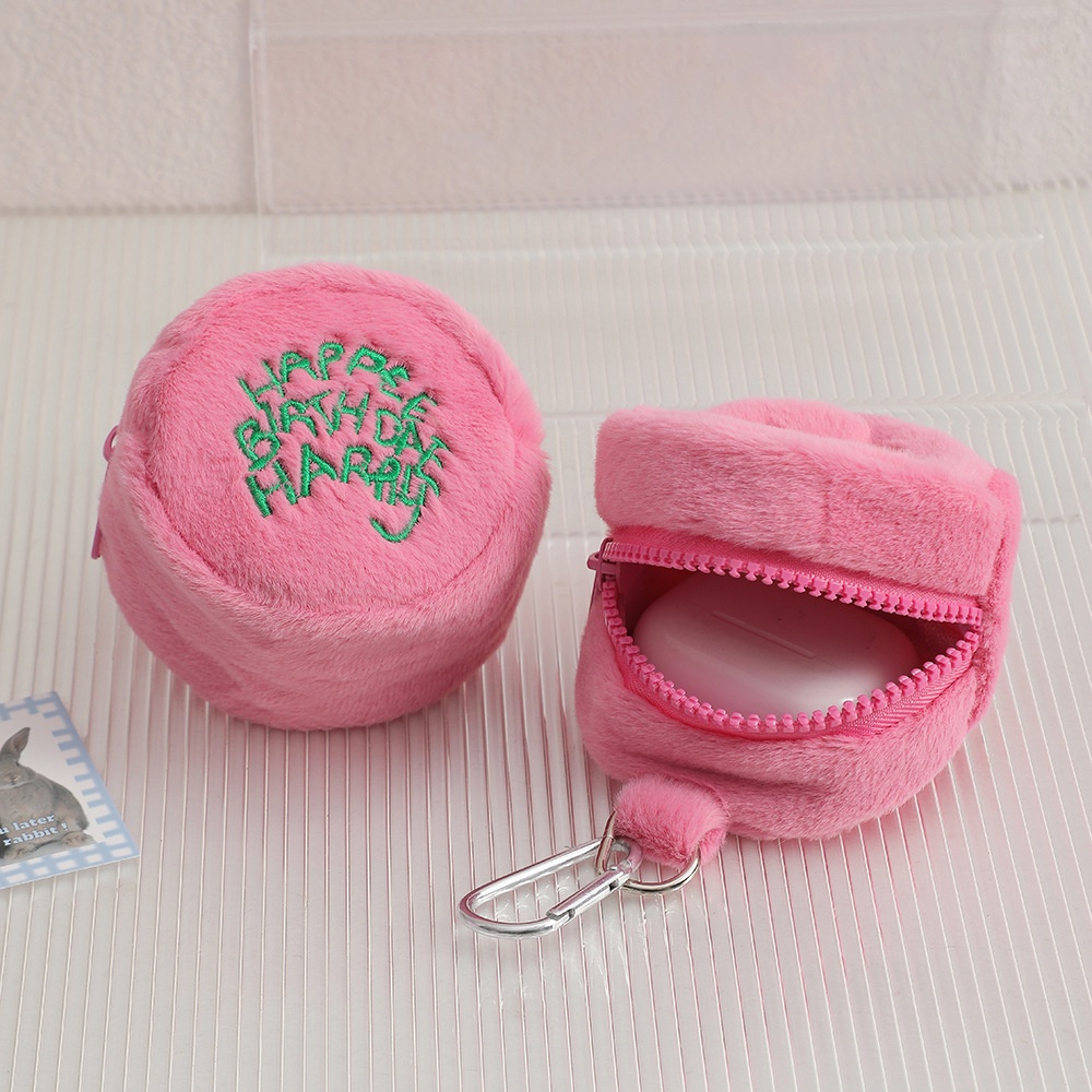 Pink Round Coin Case Ins Korean Version Round Coin Purse Girl Pink Plush  Cake Bag Student