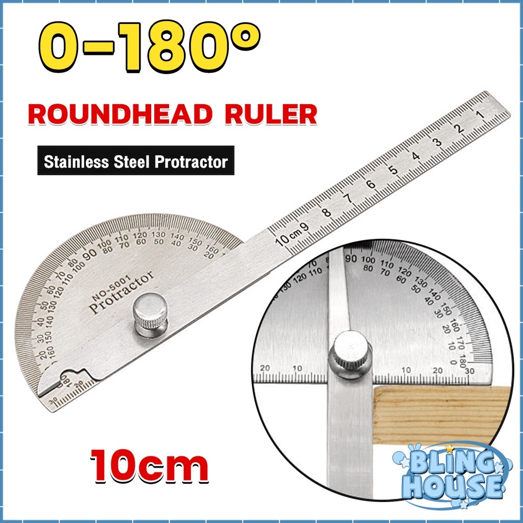 Bling Stainless Steel Protractor Adjustable Roundhead Ruler 180 Degree ...