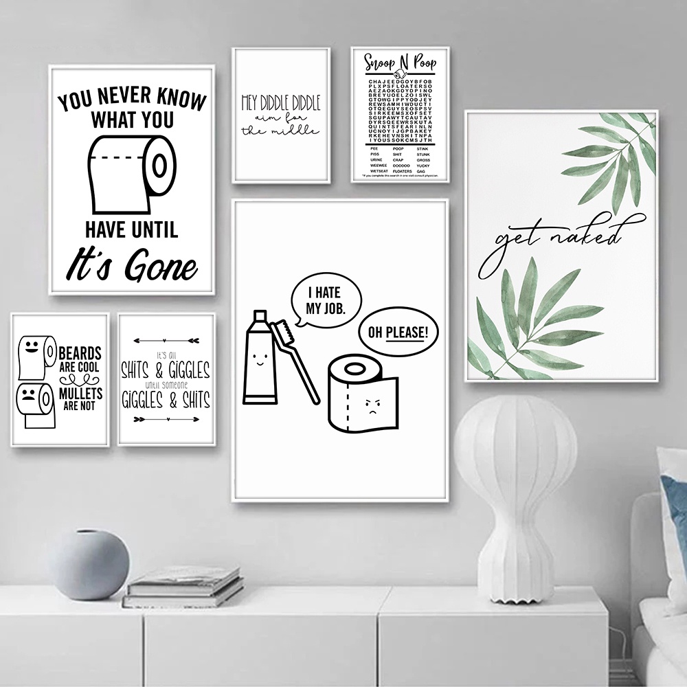 Bathroom Black White Wall Art Prints Quotation Funny Signs Bathtub ...