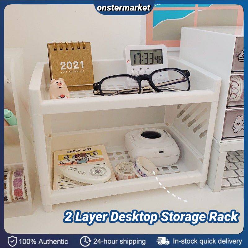 2 Layers Folding Desktop Storage Rack Bathroom Plastic Storage Rack ...