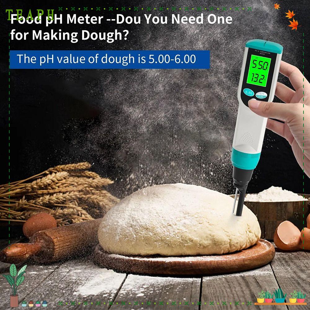 TEAPH Food PH Meter, 0.0014.00pH 2 in 1 Temp PH Tester, Portable