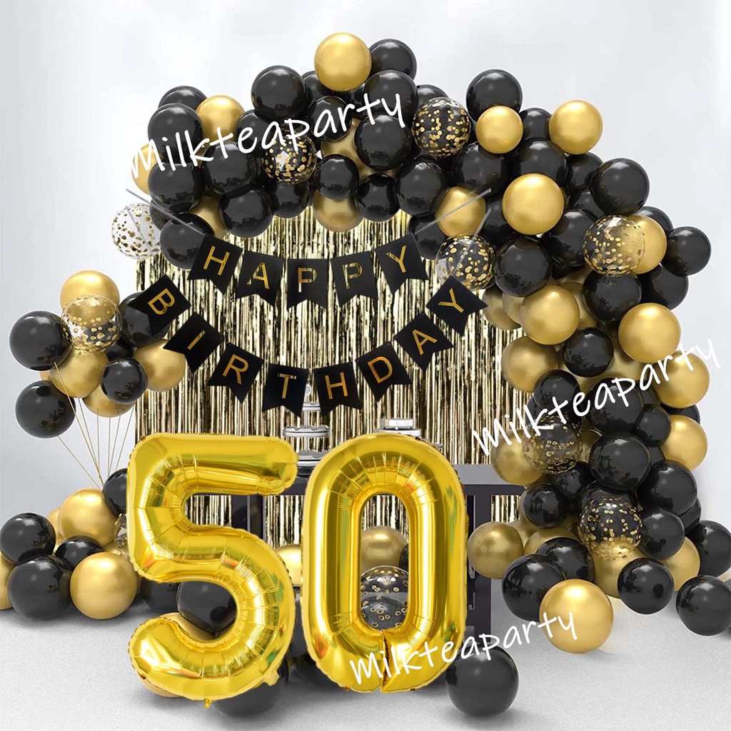 Black Gold Balloon Garland Arch Kit Confetti Latex Baloon Graduation ...