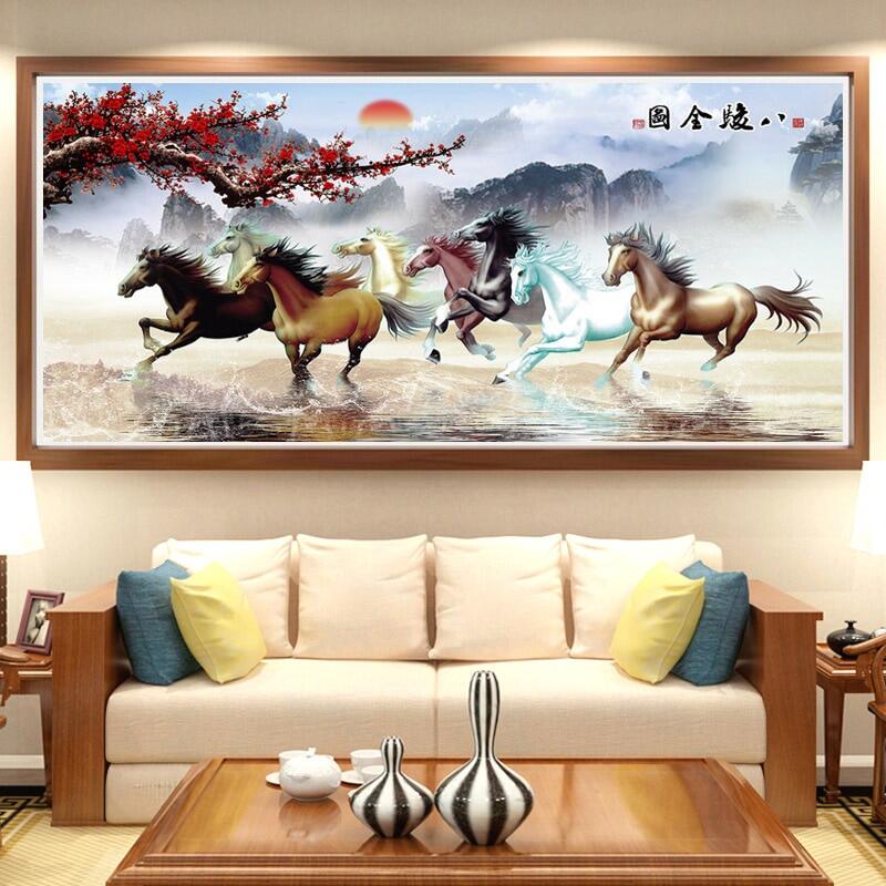 Modern 8 Running Horses Canvas Painting House Living Room Wall Art ...