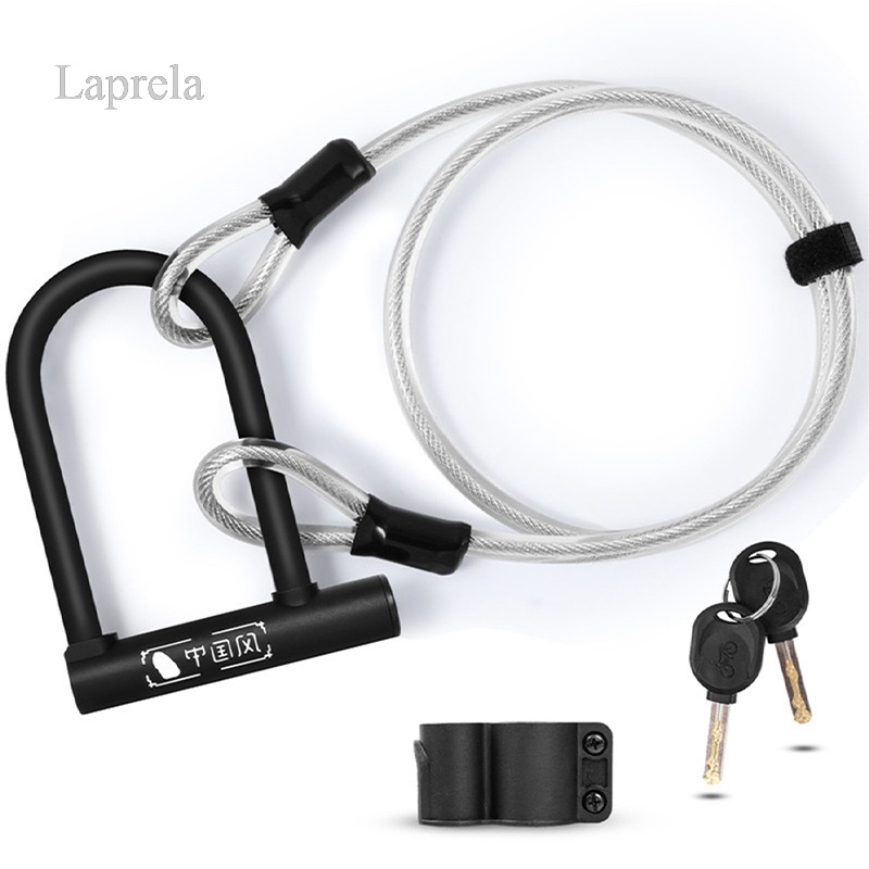 Laprela Bicycle Cable Rope Lock Steel Cable Lock U-Shaped Lock Set Anti ...