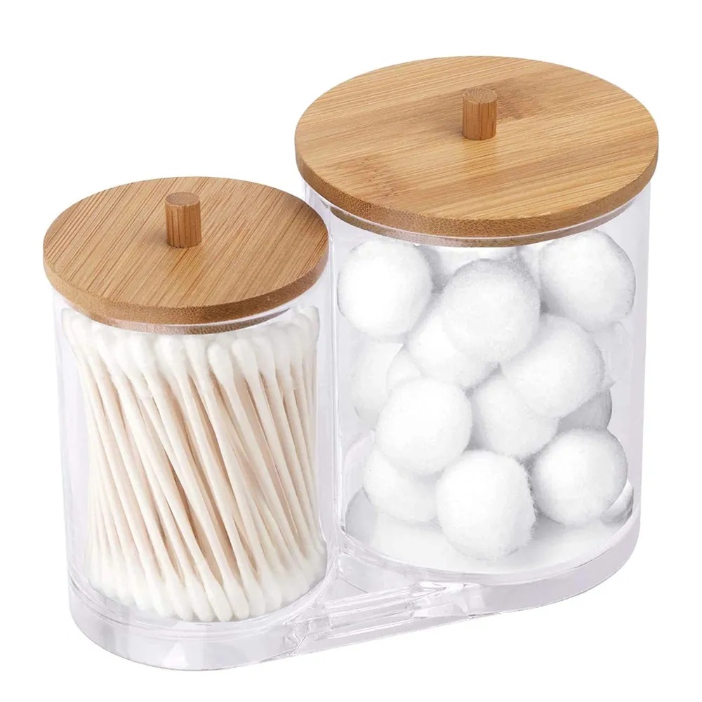 2 in 1 Multifunctional Cotton Swab Holder with Bamboo Lids Cosmetic ...