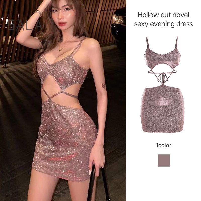 Fashion Deep V Women's Hip Exposed Navel See-through Suit