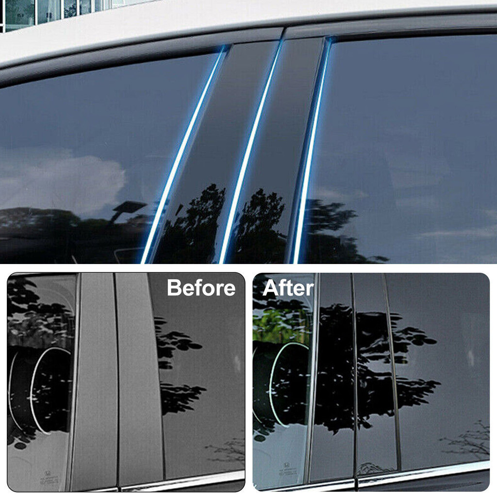 8Pcs Glossy Piano Black Car Door Center B C Pillar Post Cover Mirror ...