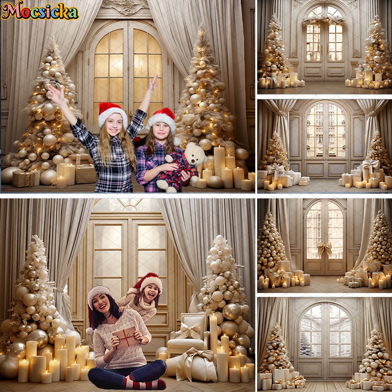 Vintage Interior Christmas Photography Background Xmas Tree Gift Party ...