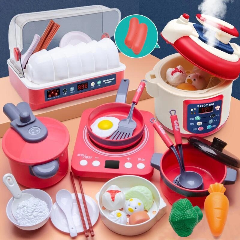 Rice Cooker Kitchen Playset with Food Pieces Pretend Play Chef ...