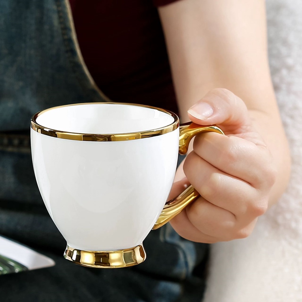 Khomeph Nordic Ceramic Light Luxury Gold Rim Mug Coffee Water Tea Mug ...