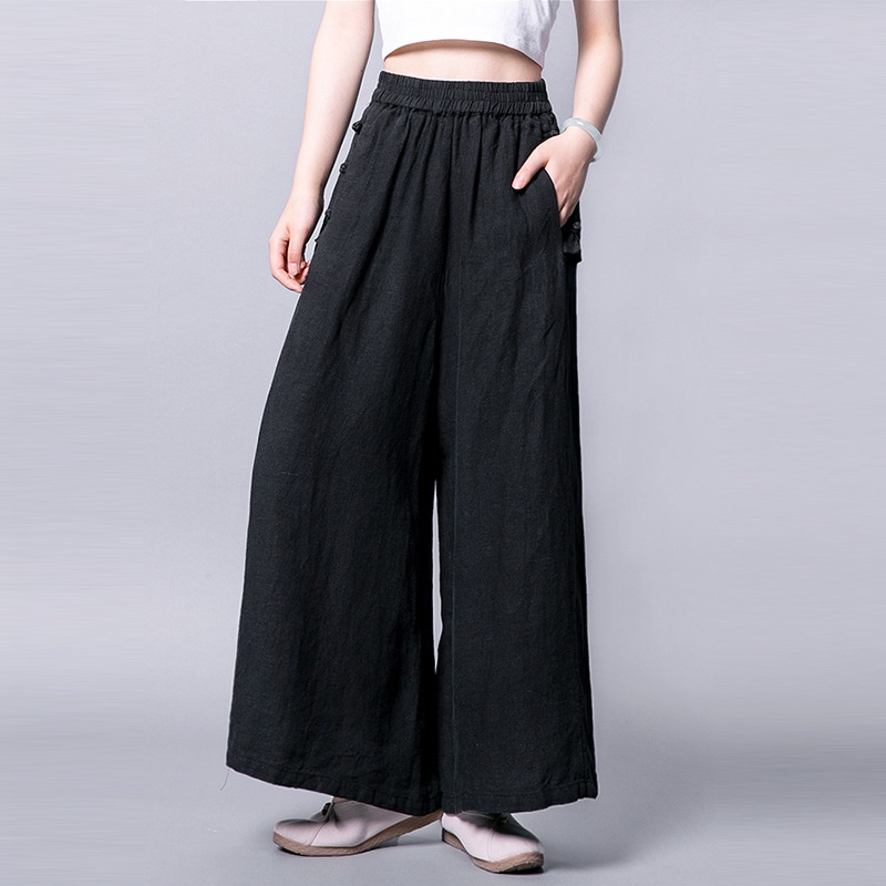 Cotton Linen Thin Wide-Leg Pants High Waist Wide-Leg Pants Slimmer Look ...