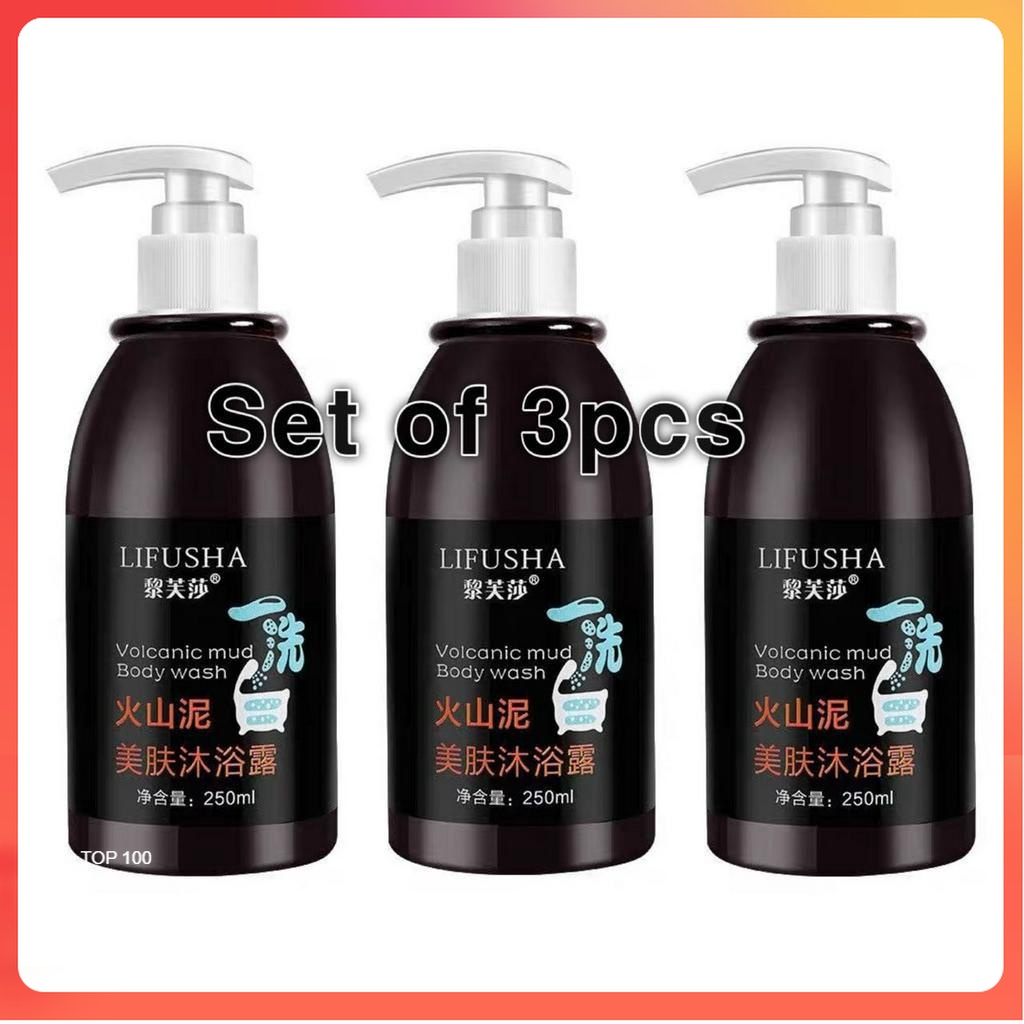 (YK) 3pcs LIFUSHA Volcanic Mud Body Wash Whitening Shower Gel Exfoliate