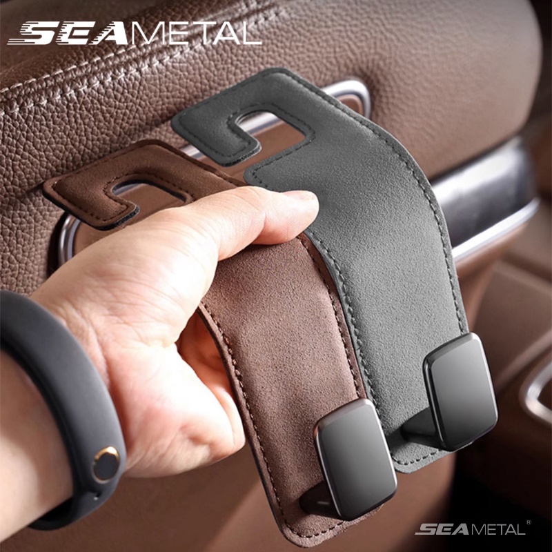 SEAMETAL Car Seat Headrest Hook Luxury Leather and Metal Hanger