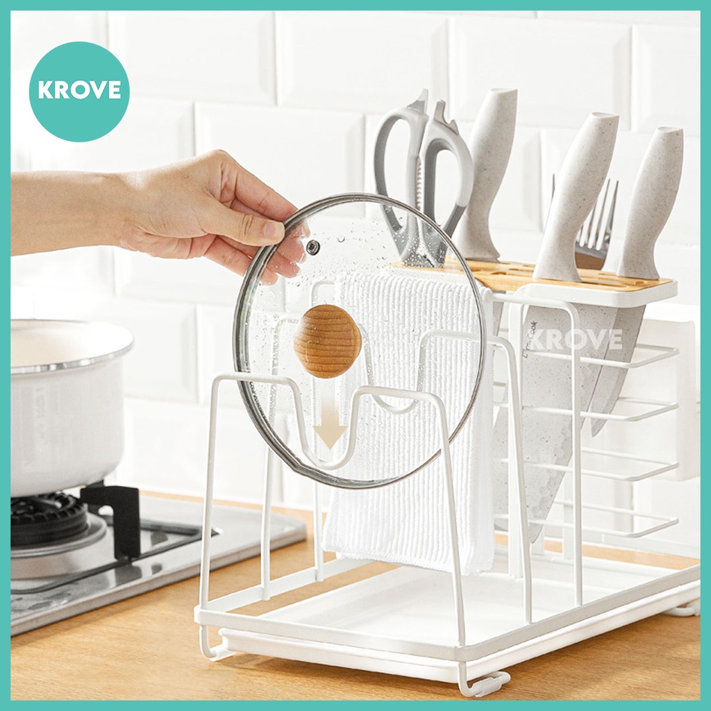 Nordic Iron Kitchen Dish Rack w/ Knife Holder Plates Utensils Organizer