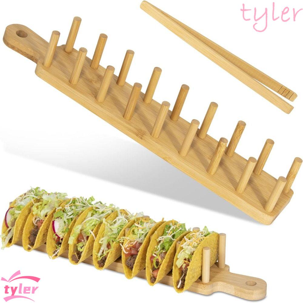 TYLER1 Wood Taco Holder, Eco Friendly Handle Taco Plates Rack, Natural ...