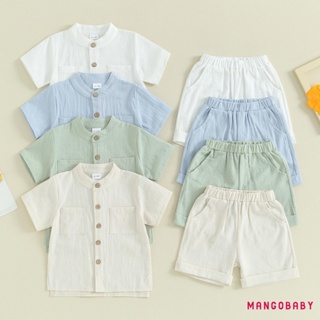 Cotton Unisex Kids Clothes Set, Muslin Summer Outfit, Short Sleeve T-shirt  Button-down Shirt Shorts Set, Childrens 2pcs Summer Outfit 