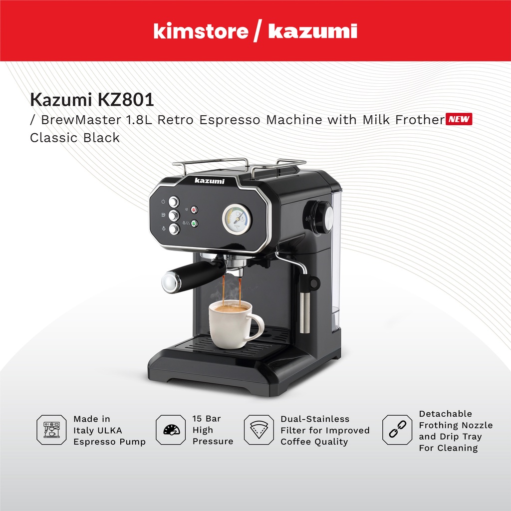 Kazumi KZ 801 BrewMaster 1.8L Retro Espresso Machine with Milk Frother Shopee Philippines