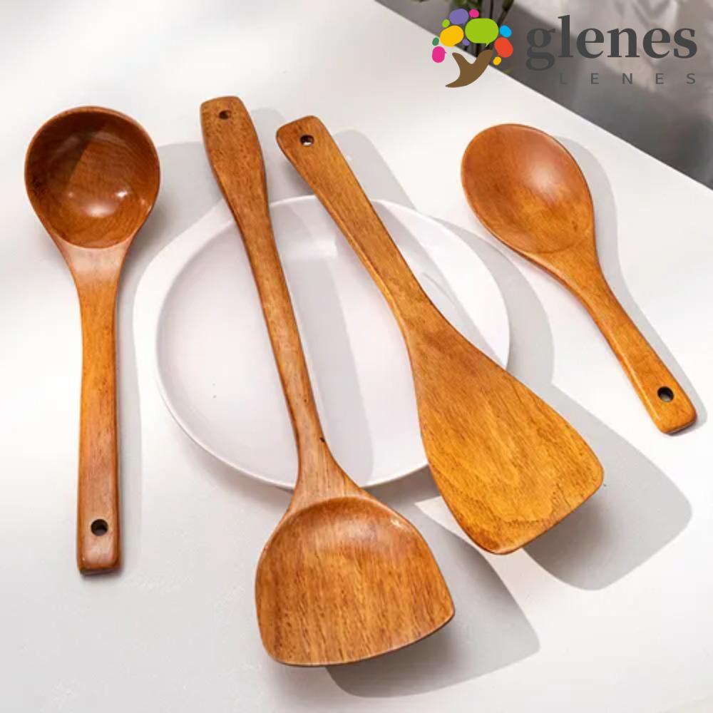 GLENES Wooden Spatula Set, Wenge Wood Non-stick Wok Shovels, Cooking ...