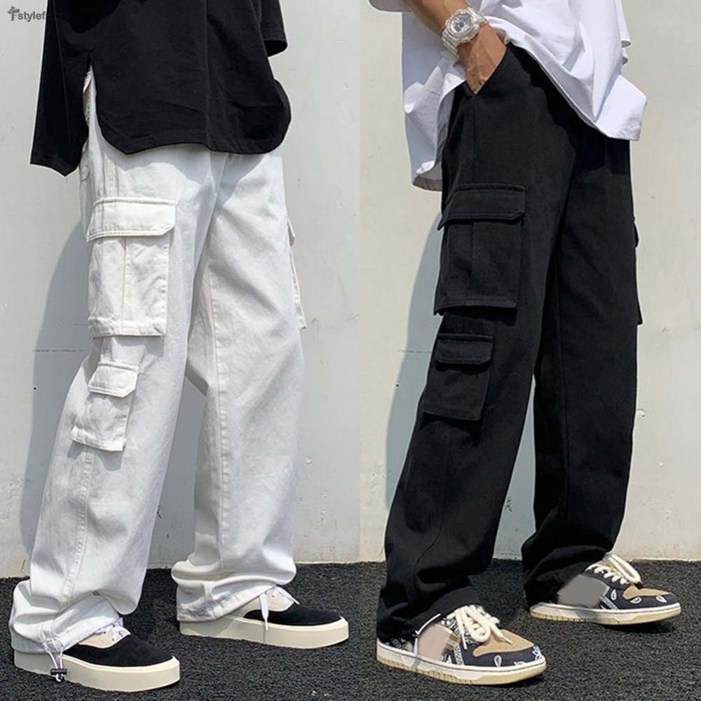 【STYLEF】Pants Cargo Casual Fashion Hip-hop Loose Pocket Straight Wide ...