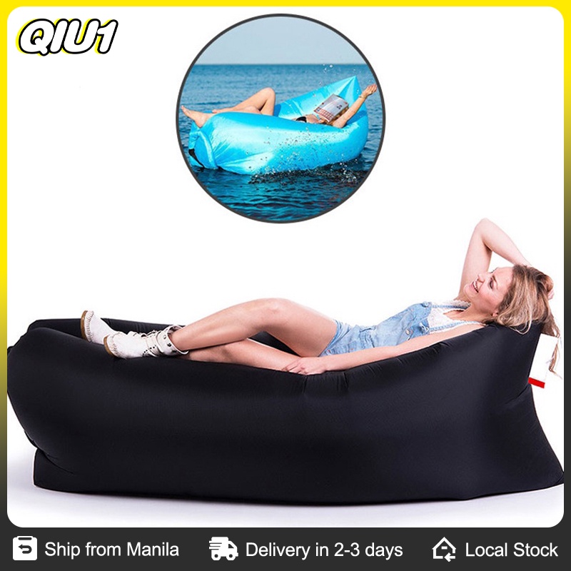 Inflatable Banana Bed With Pillow Folding Sofa Beach Air Bed Portable ...