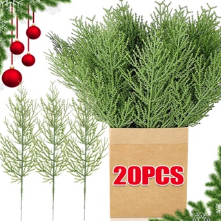 6pcs Snowy Artificial Cedar Picks with Red Berries Frosted Faux Cedar Sprays Christmas Cedar Greenery Branches Stems for Christmas Tree Wreath Floral