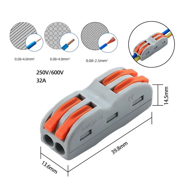 Lever Nut Wire Quick Connector 32A 28-12 AWG Splicing wiring fast Wire ...