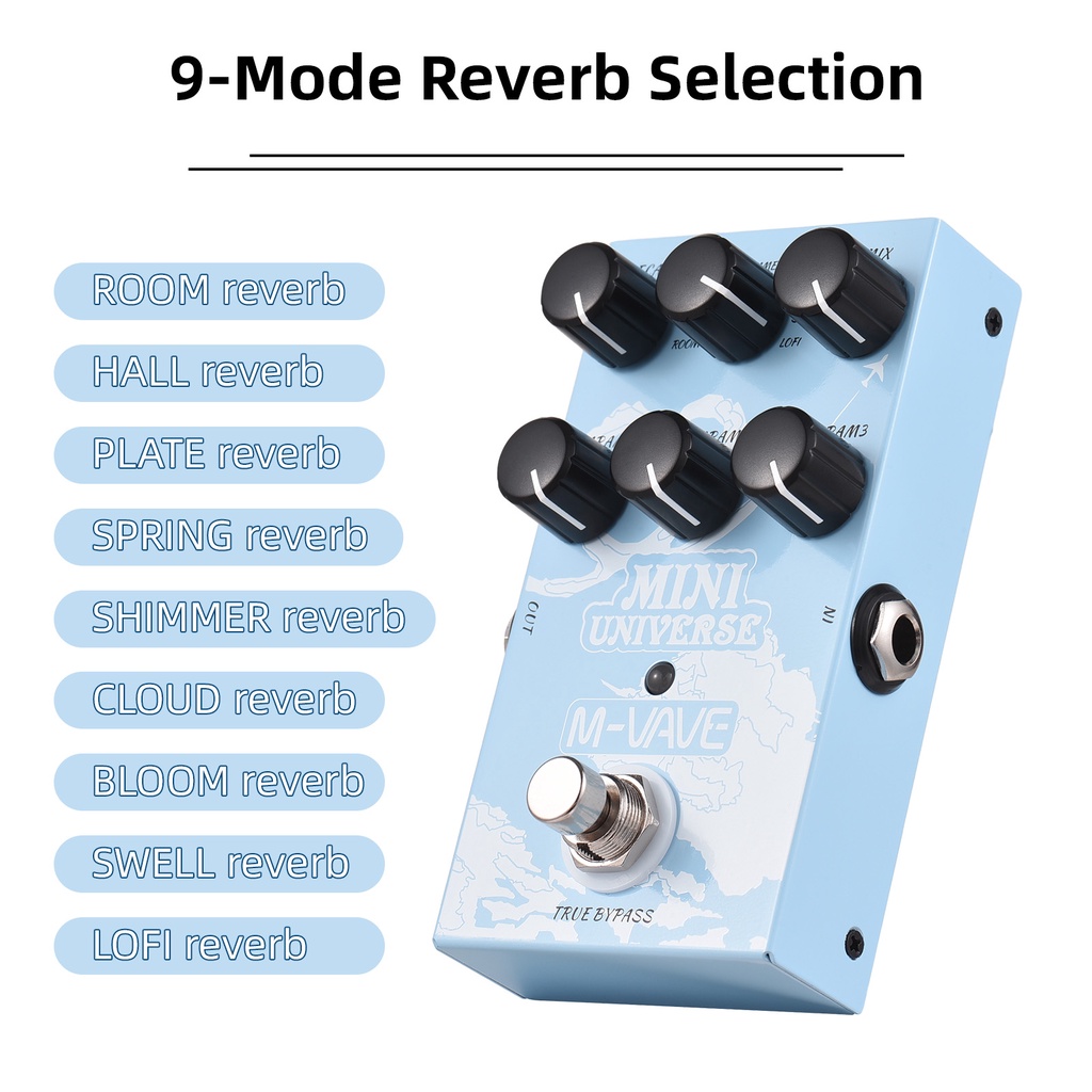 Pédale Réverbération Guitare M-VAVE Mini-Universe | 9 Effets Numériques | USB-C & 9V | Compacte & Portable