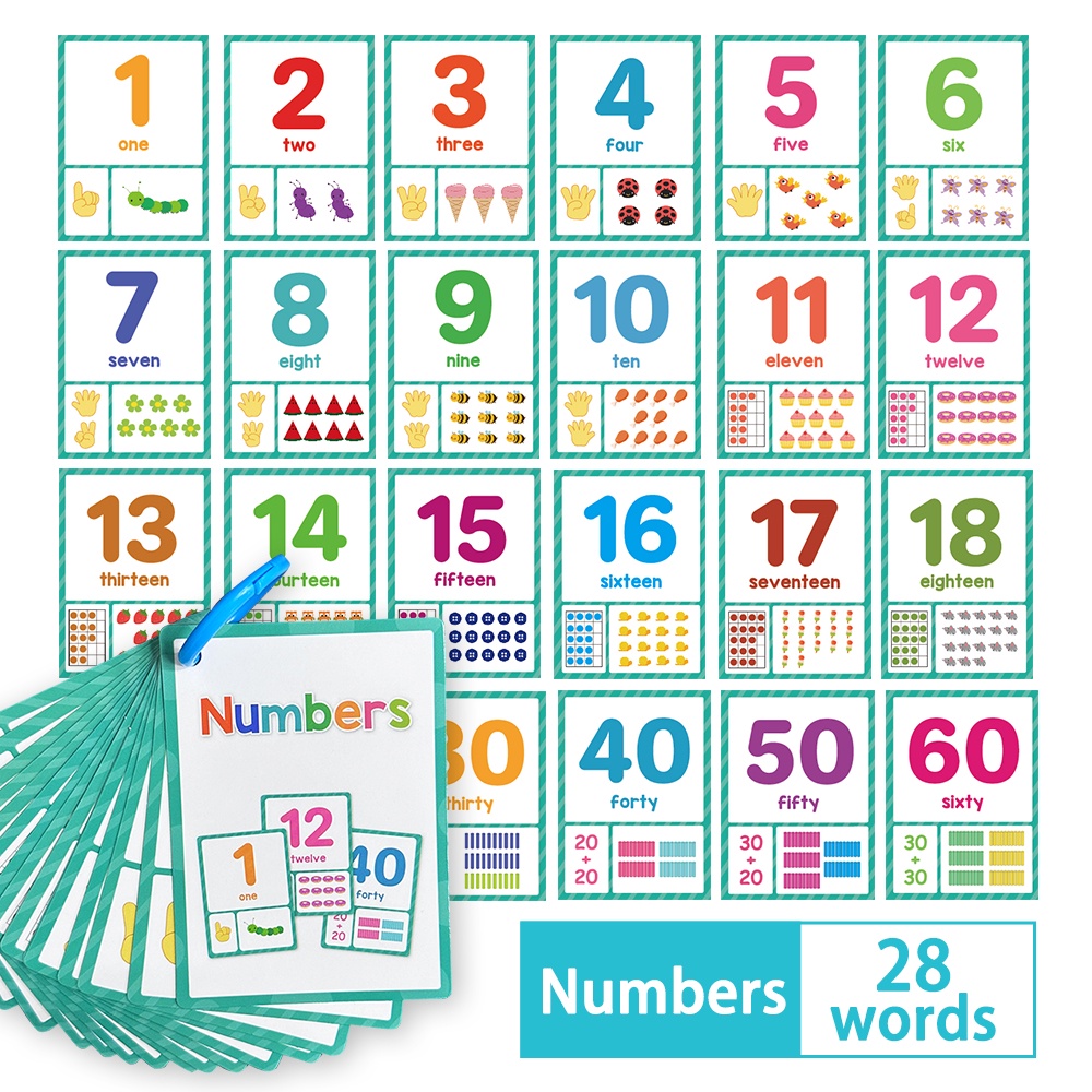 15PCS Kids Educational Flash Cards Set First Words Numbers Concept