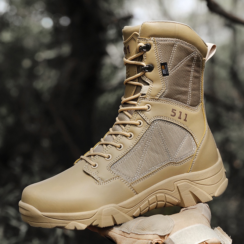 Men's Army Combat Leather Tactical Boots Outdoor Waterproof Hiking Desert  Shoes