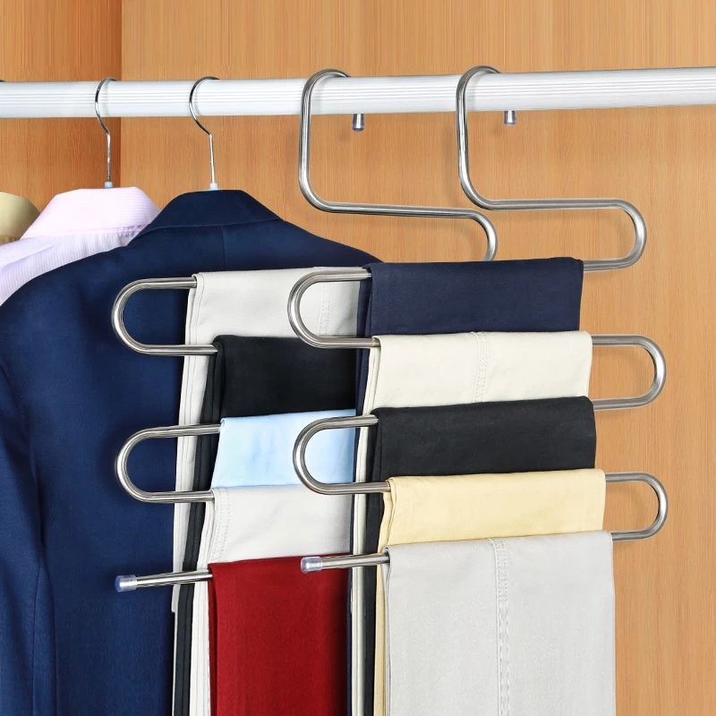 5-Layer Heavy Duty Pants Hanger Organizer for Clothes Metal Aesthetic Cabinet Storage Rack Jeans
