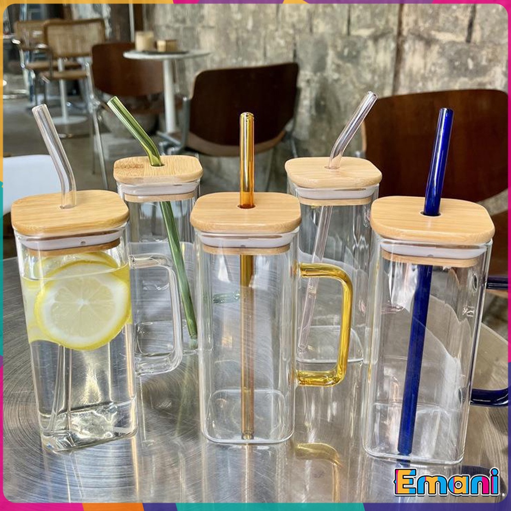 Em 400ml Creative Square Borosilicate Glass Cup with Colored Handle and ...