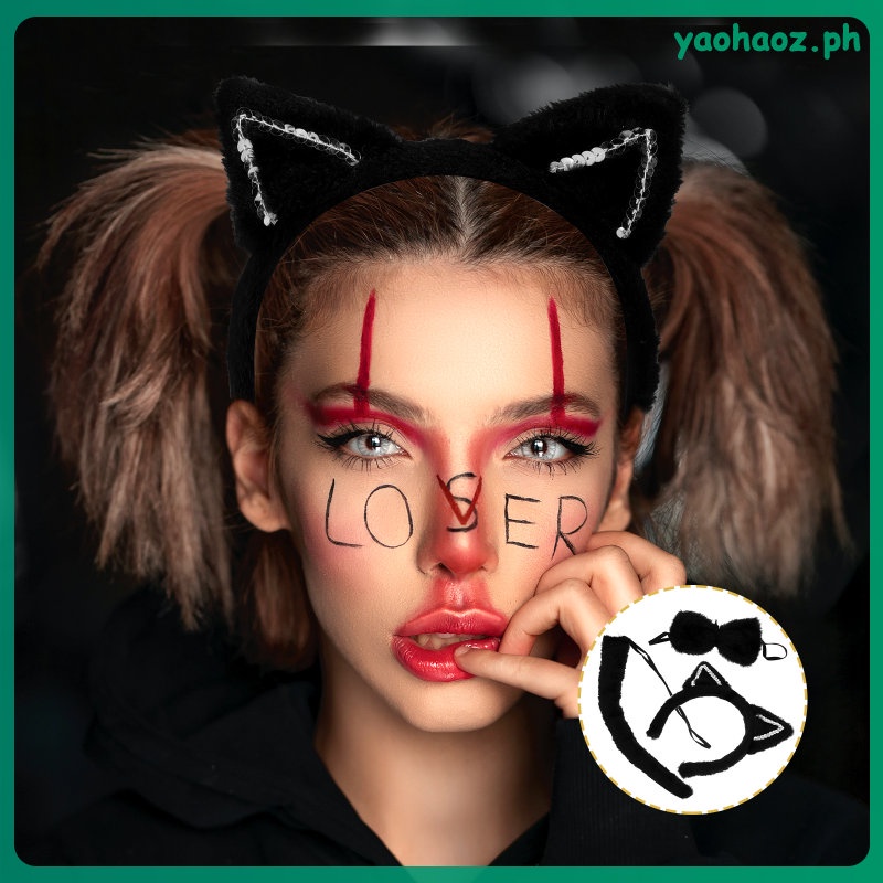 Cat Accessories Women Cat Ears Tail Headband Halloween Accessories