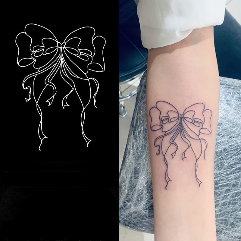 Double Layer Ribbon Bow Sweet and Cool PVC Tattoo Sticker Semi ...