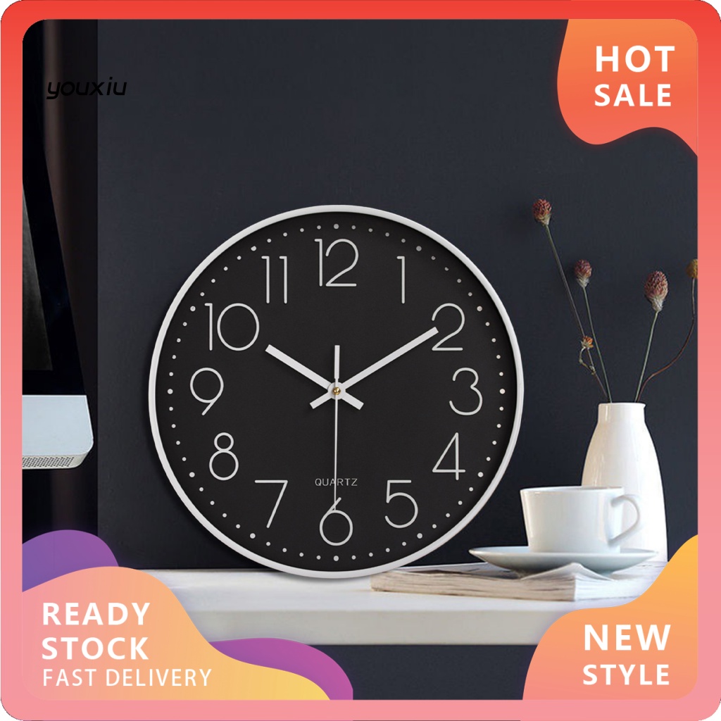 YX 8 Inch Silent Wall Clock Embossed Scale Round Dial Pointer Display