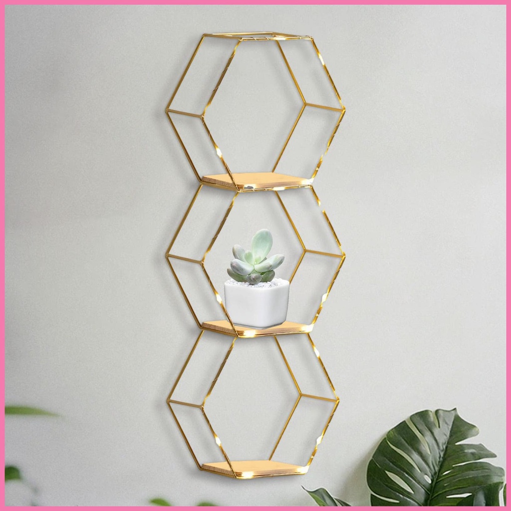 Hexagon Wall Shelves Honeycomb Wall Decor with Lights Geometric Wall ...