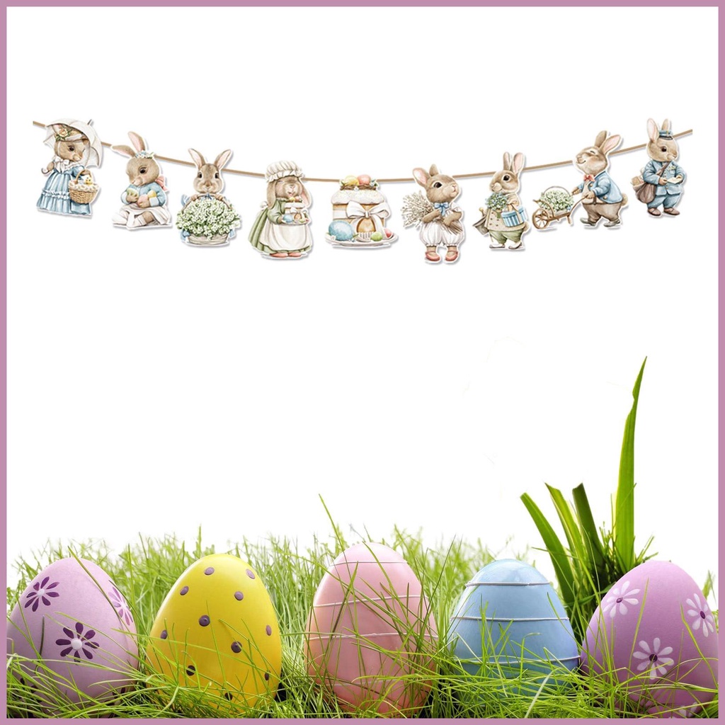 Bunny Banner Decor Vintage Style Rabbit Banner Bunting Garland Spring ...