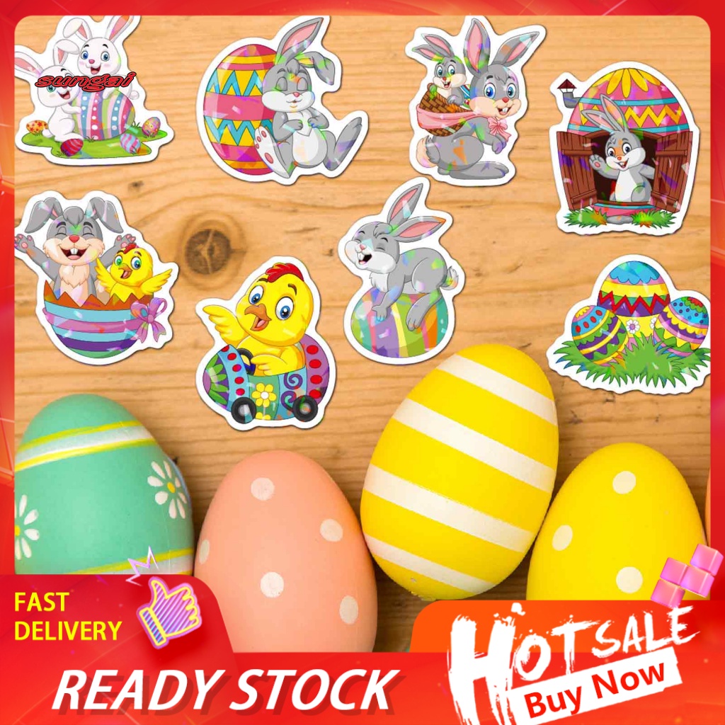 SUN_ Vinyl Easter Stickers Easter Egg Stickers 50pcs Cute Easter Rabbit ...