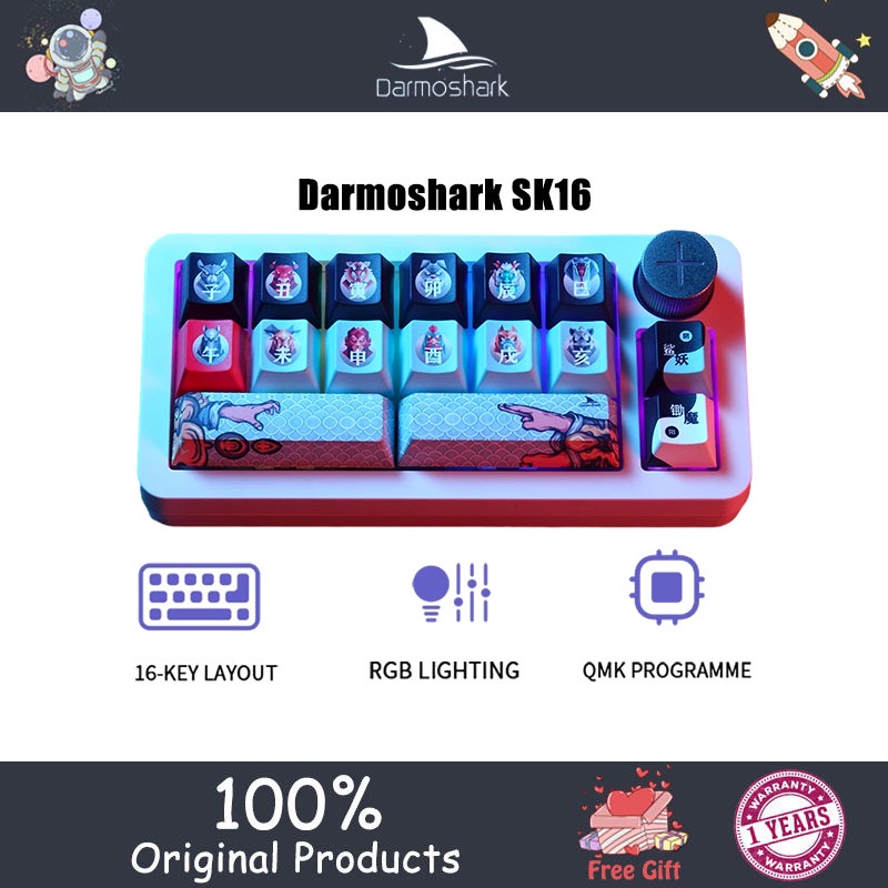 Darmoshark SK16 16 Key QMK Wireless Gasket Hot Swap Mechanical Keyboard ...