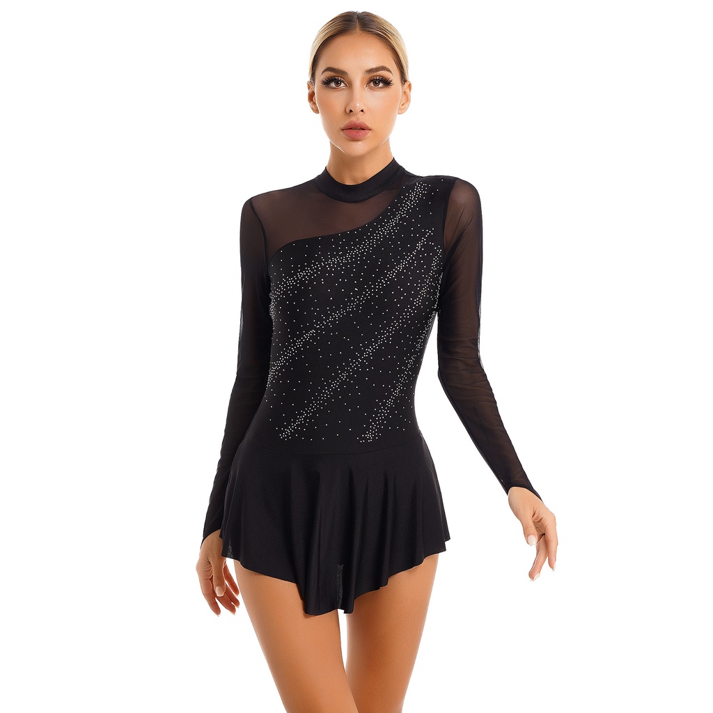 Kunstschaatsen Jurk Dames Kunstschaatsen Jumpsuit Sheer Mesh Splice