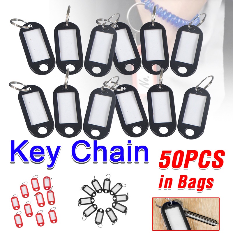 50Pcs Plastic Keychain Tag With Split Ring Label Window 4 Color ID ...